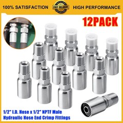 12pcs 1/2″ NPTF Hydraulic Hose End Fittings, 1/2″ I.D. Hose x 1/2″ NPTF Male New