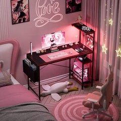 Gaming Desk with Power Outlet & LED Light 44 Inch Computer Office Desk with Hook