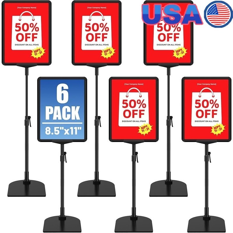 6 Pack Sign Stand for Display 8.5 x 11 Adjustable Poster Stand Table Top & Floor