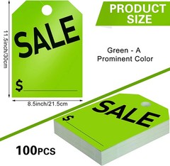 100 Pack Car Dealer Mirror Hang Tags 8.5×11.5 Inches Sale Price Tags (Green)