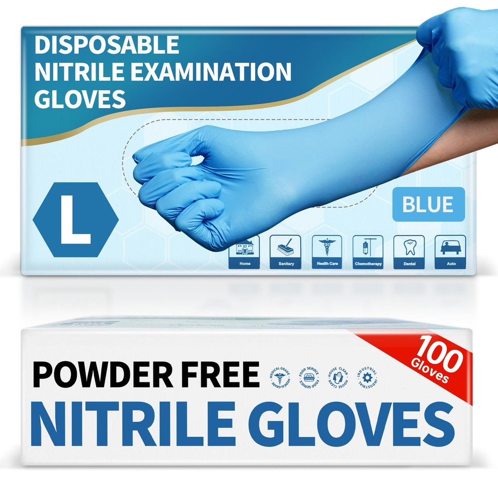 Medguy Powder-Free Nitrile Exam Gloves, 4 Mil, 100 Pcs Large, Large (Blue)
