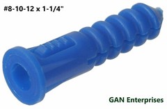Ribbed Blue Plastic Anchors #8-#10-#12 x 1.25″, With or Without #10 x 1″ Screws