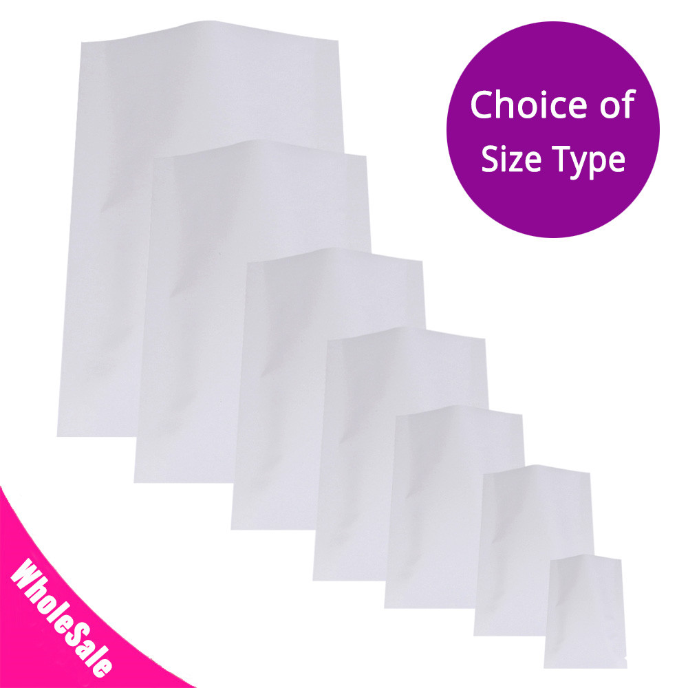 Many Sizes for Matte White Flat Foil Mylar Heat-Sealable Open Top Pouch Bag W02