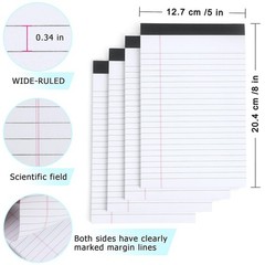 ZZTX Legal Pads 5 x 8 Inch Lined 50 Sheets, 4 Pack (White) 8.5″ x 11″, White