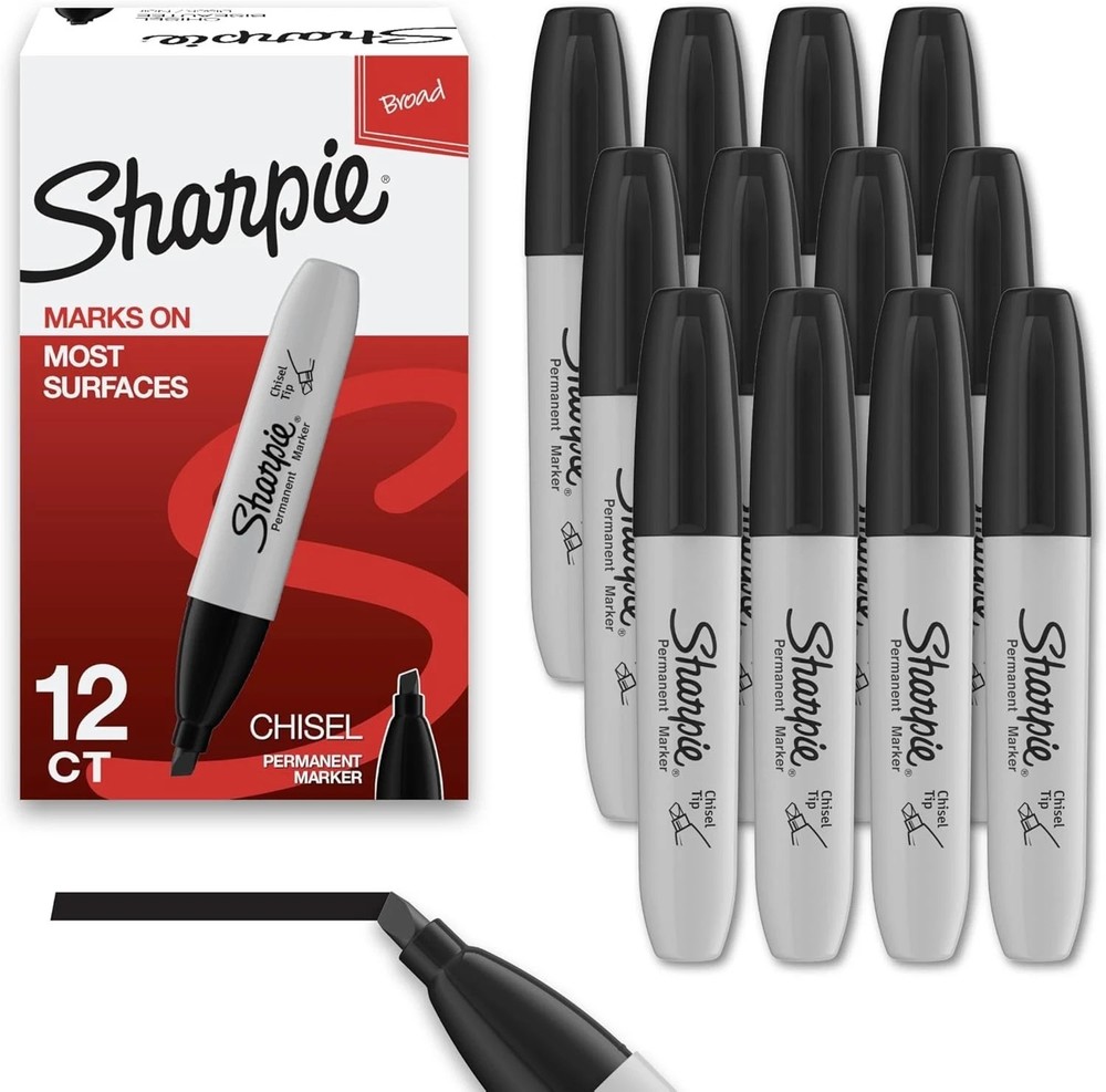 Sharpie Permanent Markers, Chisel Tip, Black, 12 Count – Home, School, Office Su