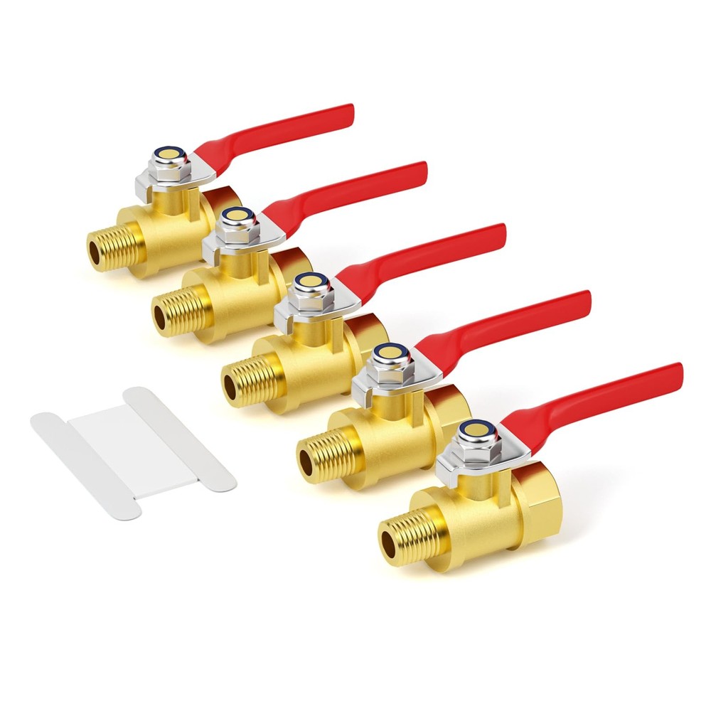 5PCS 1/8 Inch Brass Mini Ball Valve, Shut Off Valve, 1/8 Inch Male x Female NPT