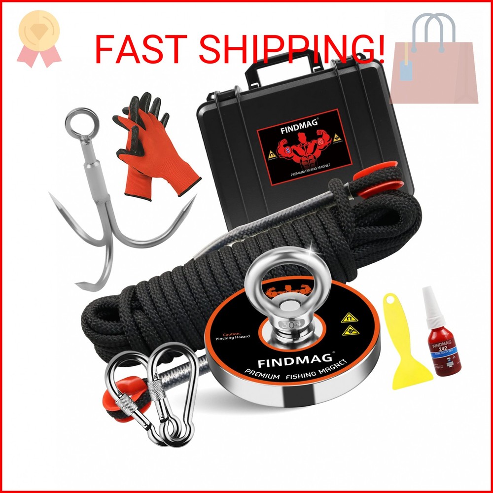 FINDMAG Magnet Fishing Kit with Case Fishing Magnets 1000 LBS Pulling Force Supe