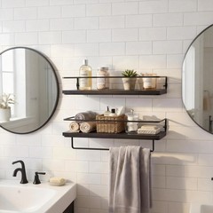 Floating Bathroom Shelves Set of 2 Wall Mounted Shelf with Black Metal Frame …