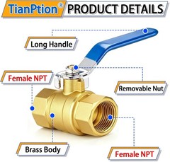 3/4 Inch Brass Ball Valve with Male to Female NPT Threaded Full Port & Long Hand