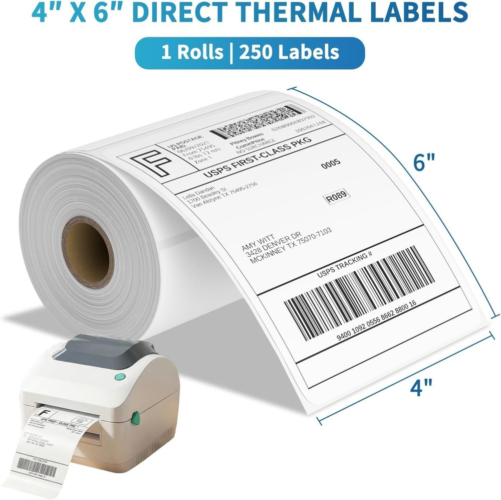 4×6 Direct Thermal Labels Premium Zebra Eltron 2844 ZP450 Compatible 250 Rolls