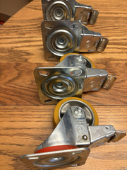 Set 4 HD Swivel Plate 3″ Diam Polymer Casters Yellow Wheels w/Foot Brake Italy