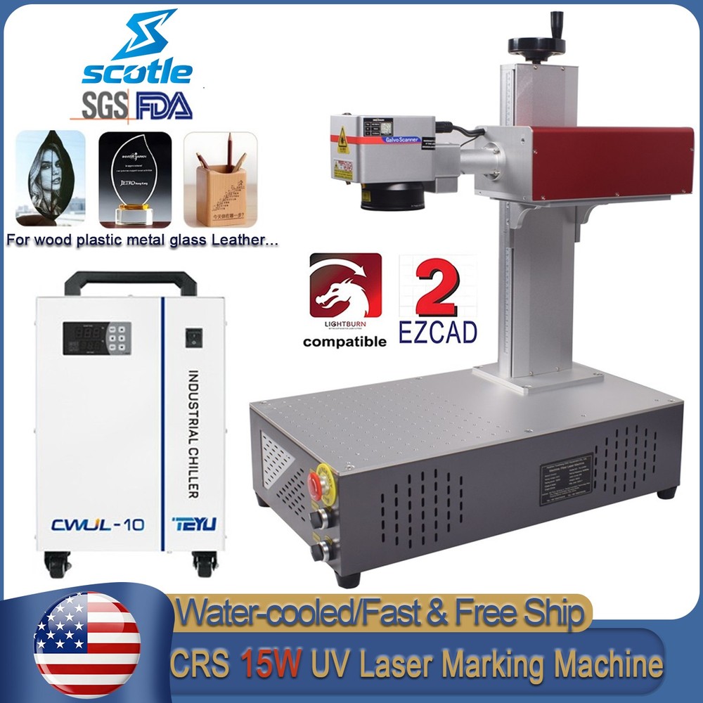 15W 355nm UV Laser Marking Machine Engraver S&A Chiller For Glass Wood Metal PVC