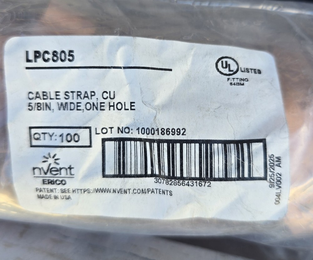 Erico LPC805 Bag With 100 5/8″ Copper Cable Strap.