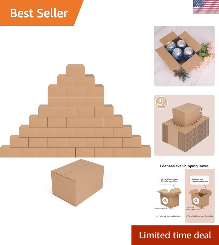 40 Pack 7x5x4 Inches Brown Cardboard Shipping Boxes for Packing, Moving, Mailing