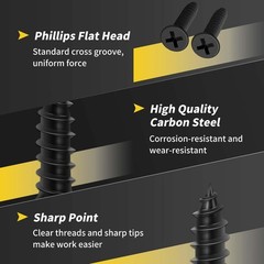 Wood Screws 3/4 Inch, FIXLINK Premium Flat Head Phillips Black Wood Screws 120