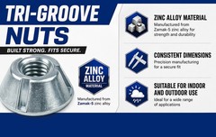 8 Pack M8-1.25 Tri Groove Security Nuts, Tamper Resistant, Anti-Theft, Trident