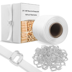 3/4″ x 500 Woven Cord Strapping Kit with 100 Metal Wire Buckles 2400 lb Strength