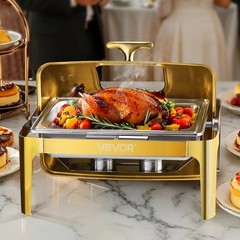 Gold 9QT Roll Top Chafing Dish Buffet Set Stainless Steel with Fuel Holder Hotel