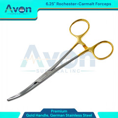 1 Each – Rochester Carmalt Forceps 6.25in Curved w/ Gold Rings -German Stainless
