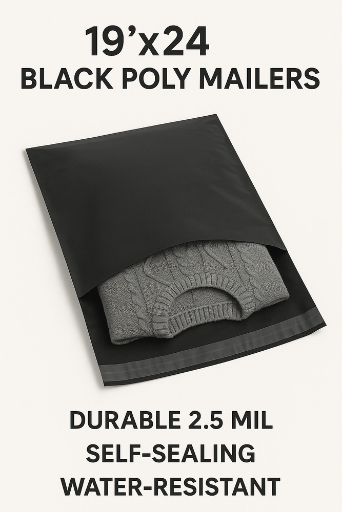 19×24 Black Poly Mailers Shipping Bags 2.5 Mil Thick Plastic Envelopes Self Seal