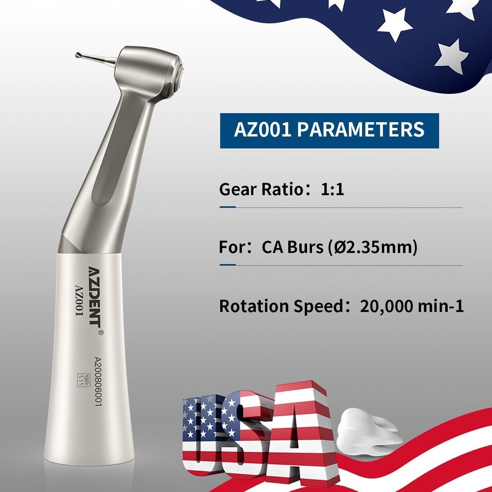 AZDENT Dental Low Speed Handpiece Contra Angle Push Button 1:1 Direct Drive