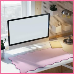 Hahafelt Scalloped Desk Mat Large Pad Cute 31.5 x 15.8 Inches, Pink