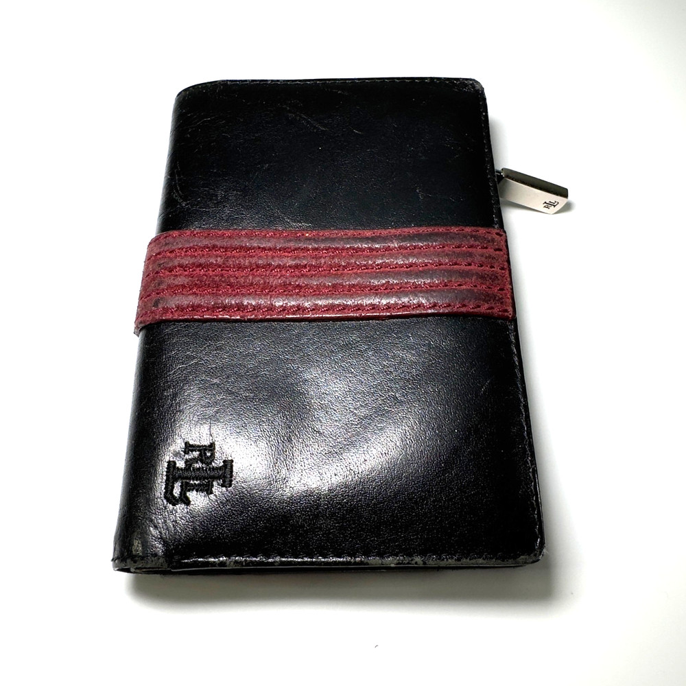 Lauren Ralph Lauren Wallet Black Leather LRL Clutch Compact Card Holder Red VTG