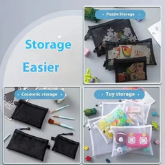1-12Pcs Mesh Zipper Pouch Student Waterproof Zip File Bag Makeup Bag School Offi