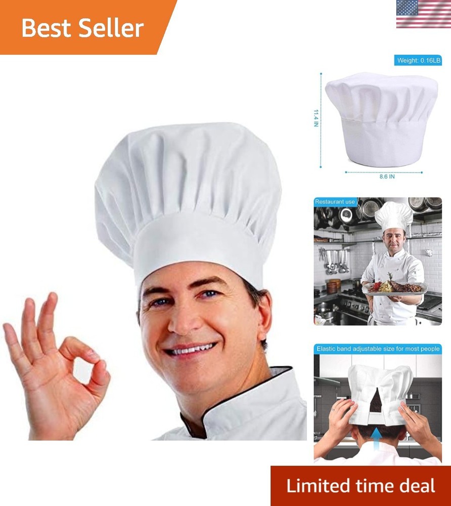 Stylish Adjustable Chef Hat for Adults – Perfect for Cooking and Baking, White