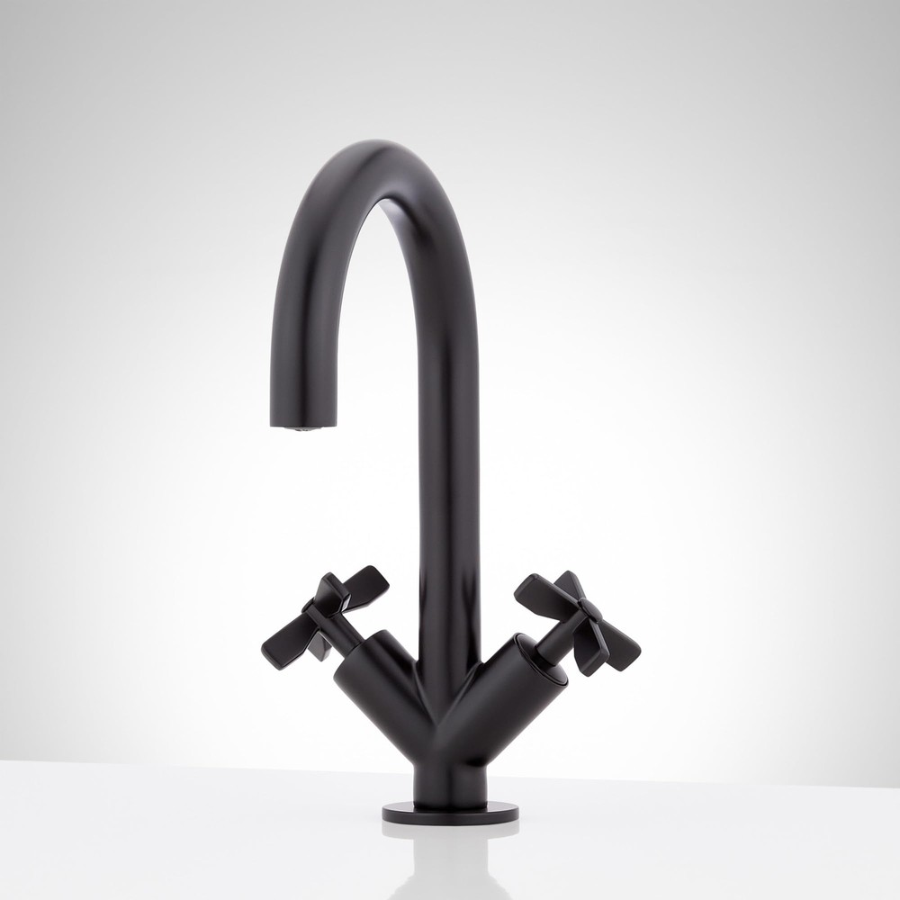 Signature Hardware Vassor Single Hole Bathroom Faucet Pop-Up Drain – Matte Black