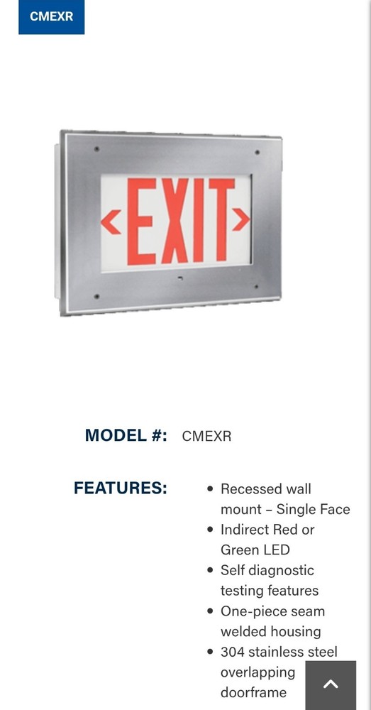 Kenall Cleanroom LED recessed wall mount Emergency Exit Stainless Steel NIB