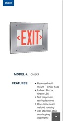 Kenall Cleanroom LED recessed wall mount Emergency Exit Stainless Steel NIB