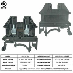 DIN Rail Terminal Block Kit Dinkle 20 DK2.5N 12 AWG Gauge 20A 600V Ground Jumper
