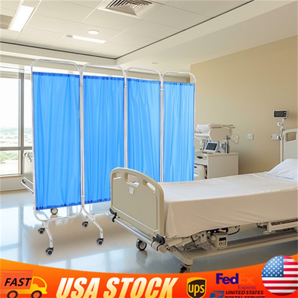 Blue Medical Privacy Screen Waterproof Oxford Cloth Privacy Screen With 8 Wheels