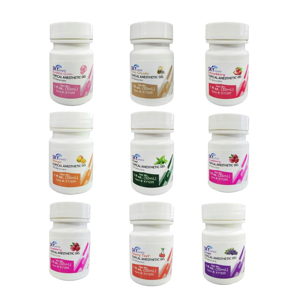 144-Pack Topical Gel 20% Benzocaine 1oz Jar 30 ml All Flavors OPTIONAL SkyChoice
