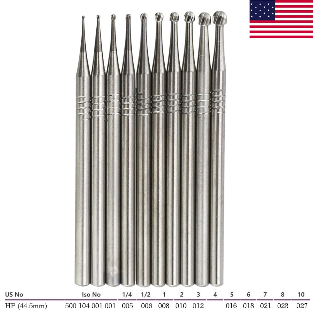 Wave Dental Carbide Bur Round HP 1 2 3 4 5 6 8 10 44.5mm Long Straight Low Speed