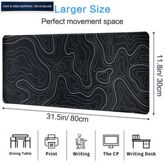 Gaming Mouse Pad Large 31.5 x 11.8in Topographic 11.8″ x 31.5″, Black