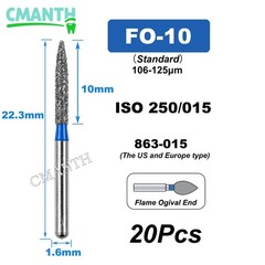 20Pcs US Dental Diamond Burs High Speed Burs Dental Lab Polishing Drills 1.6mm