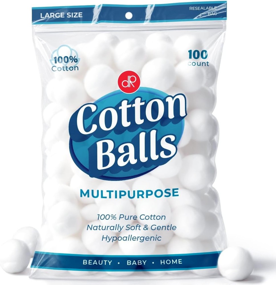 DecorRack 100 Count [Large Size] Cotton Balls, 100% Pure Cotton – (100 Count)