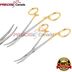 2 Pcs Gold Handle Kelly Hemostat Forceps 5.5″ Curved Half Serrated Stainless