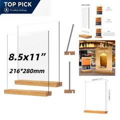 Acrylic Sign Holder with Beech Wood Base 8.5×11 Inch 2 Pack Vertical and Slan…