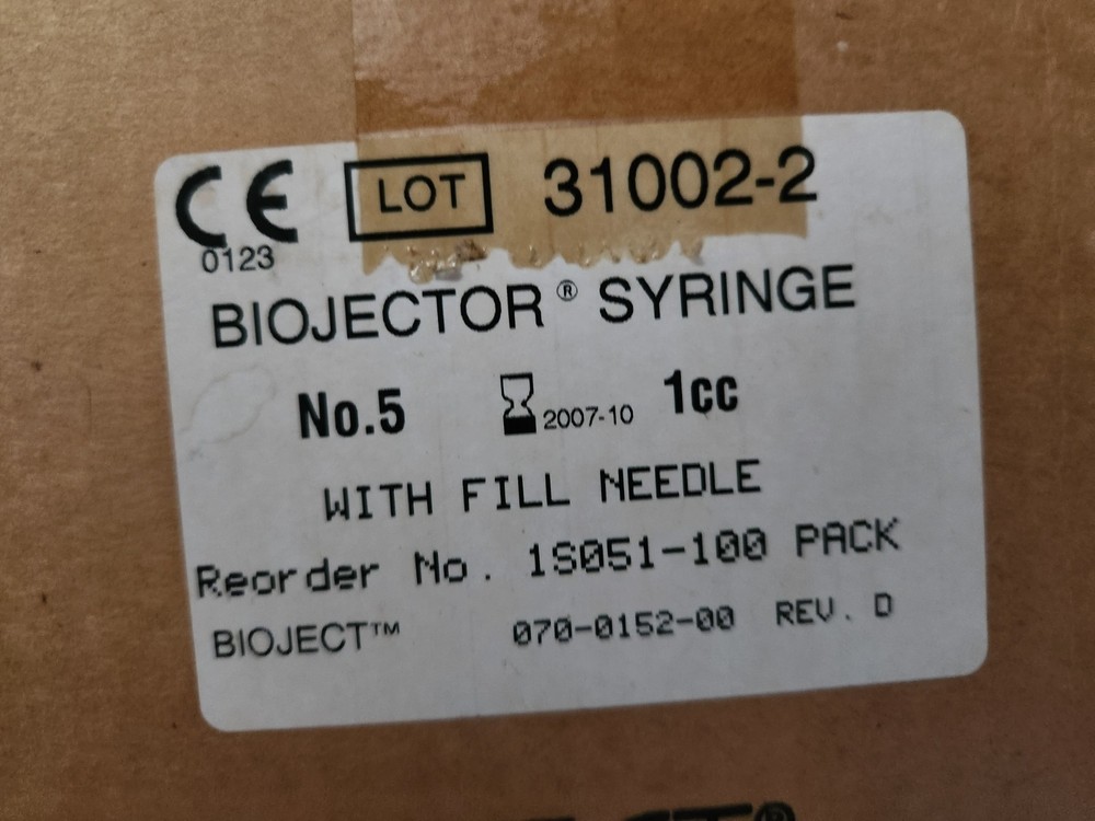1 CASE, BIOJECTOR SYRINGES for BIOJECT 2000, 100 PER CASE 1CC NUMBER 5