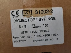 1 CASE, BIOJECTOR SYRINGES for BIOJECT 2000, 100 PER CASE 1CC NUMBER 5