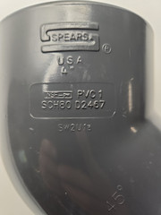 Spears 817-040 Schedule 80 PVC 45 Degree Elbow 4″ Gray Slip Socket x Socket NOS