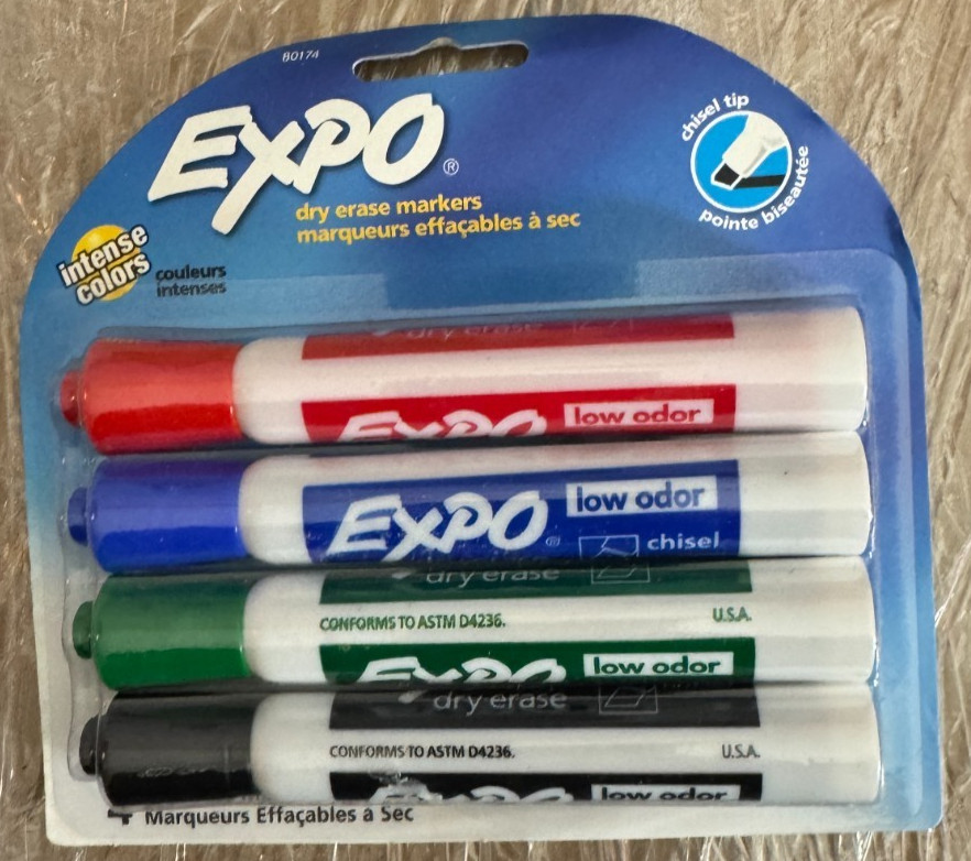Expo Tank Dry Erase Marker, Chisel Tip, Assorted Colors, 4/Pack (80174)