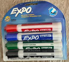 Expo Tank Dry Erase Marker, Chisel Tip, Assorted Colors, 4/Pack (80174)