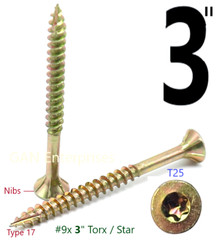 Torx T25 Star Flat Head 9 x 3 Yellow Zinc Type 17 Outdoor Wood Screw (1500)