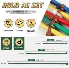 8 Inch PA66 Green Zip Ties, 100 Pcs 3.6mm Wide Heavy Duty Plastic Wire Ties w…