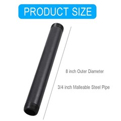 Niubid 10 Pack 3/4 Inches x 8 Black Malleable Steel 3/4” x 8”,