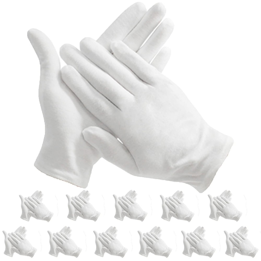 12 Pair White Cotton Gloves 9 inch Extra Large Size for Cosmetic Moisturizing…